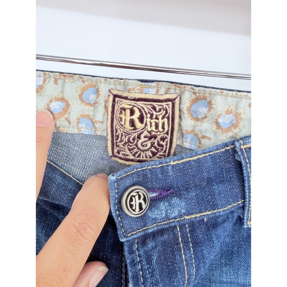 Rich & Skinny Straight Leg Jeans 30 Blue Embroidered Y2K Western Aesthetic